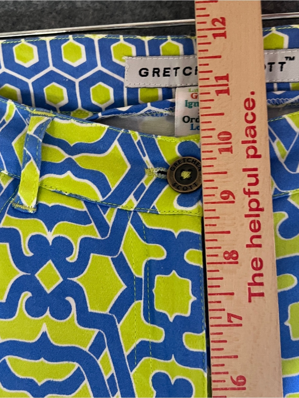 GRETCHEN SCOTT Gripeless Pants Blue Green Floral Geo Stretch Ankle Size M - Picture 9 of 13